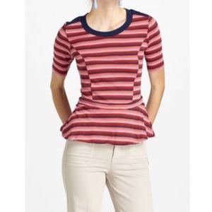 Anthropologie Bordeaux Red and Navy Peplum Top